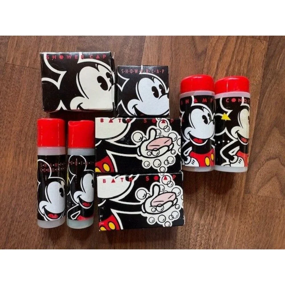 Vintage Walt‎ Disney Mickey Mouse Toiletries 8 PC Soap Mouthwash Conditioner Cap